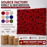 Dinding Bunga Dekorasi Pernikahan Trendy, Kain Mawar Buatan Berkualitas Tinggi, Latar Belakang 8ft X 8ft, Gulungan Merah, Dinding Bunga 3D