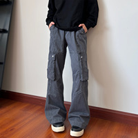 Pantalon cargo streetwear vintage unisexe, coupe ample, jambe large, pantalon cargo droit multi-poches, coton lavé, patchwork