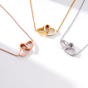 PVD <strong>Gold</strong> Plating Minimalist Stainless Steel Love Knot Jewelry <strong>Double</strong> Love Heart Interlocking <strong>Necklace</strong> for Women Anniversary Gift - Product Image 3