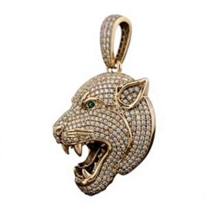 Colgante Cabeza de Pantera con Micro Pavé de Moissanita, Bañado en Rodio, Tono Dorado, Joyería Animal, Regalo - Product Image 4