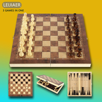 Vente d'usine : Jeu d'échecs pliable 3-en-1 en bois, jeu de dames et d'échecs, emballage portable, jouet éducatif
