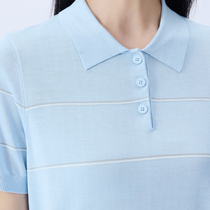 OEM ODM da <span class=keywords><strong>donna</strong></span> con collo <span class=keywords><strong>a</strong></span> Polo in seta Set corto nero <span class=keywords><strong>a</strong></span> <span class=keywords><strong>righe</strong></span> <span class=keywords><strong>bianche</strong></span> t-shirt estive per le donne all'ingrosso di moda top - Product Image 5