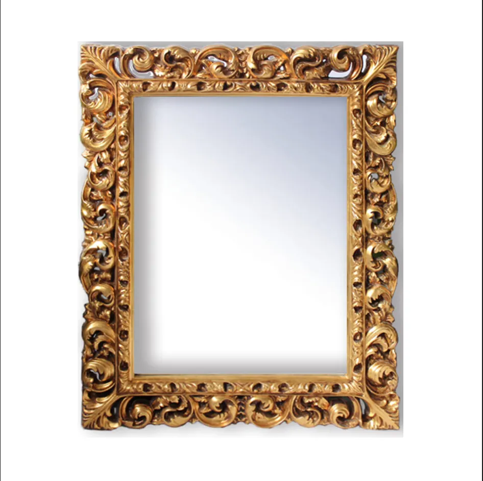 Luxurious Decorative Waterproof Antique Baroque Gold PU Engraved Framed Mirror