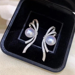 ตัวเรือนเงินแท้ S925 สำหรับทำเครื่องประดับมุก DIY พร้อมฐานและโบว์สำหรับลูกปัดกลมขนาด 7-9 มม. รุ่น 20859 ต่างหูเพชร - Product Image 5