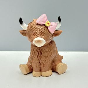 Creative Resin Highland Cow Figurine Cute Desktop Home Decor, Handcrafted Animal Statue <strong>Table</strong> <strong>Top</strong> Living Room <strong>Decoration</strong> - Product Image 3