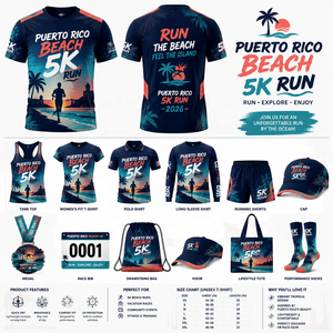 Camiseta Personalizada para Correr en la Playa, Puerto Rico, Carrera 5k, Maratón, Impresión por Sublimación Completa, Secado Rápido, Camiseta Deportiva - Product Image 3