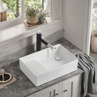 Évier à linge à montage supérieur en céramique à cuvette unique avec drain latéral et épurateur pour balcon ou buanderie Utilisation du bassin de l'armoire d'art