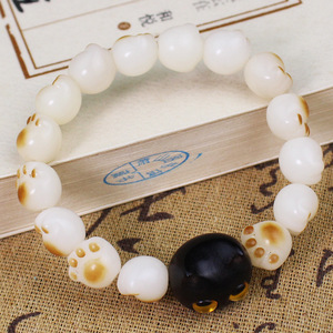Charcoal Burnt Cat Paw <b>Bracelet</b> Black Cat Style 12mm White Jade Beads Unisex <b>Couple</b> Daily Wear Cartoon Animal Zodiac Jewelry - Product Image 4