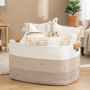 Oval Rope Storage <b>Basket</b> With Handles Nordic Style For Clothing Storage - Product Image 2