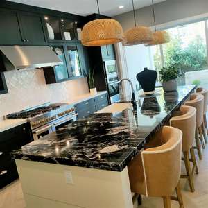 Granito Naturale Argento Nero Ondulato con Venature Bianche, Pietra Pre-Tagliata e Lucidata per Bordi a Cascata, Top per <span class=keywords><strong>Cucina</strong></span> - Product Image 4