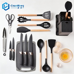 El juego de utensilios de cocina de silicona de 19 piezas incluye un cuchillo de Chef afilado, soporte de goma, tabla de cortar, tijeras, uso doméstico en la cocina - Product Image 2