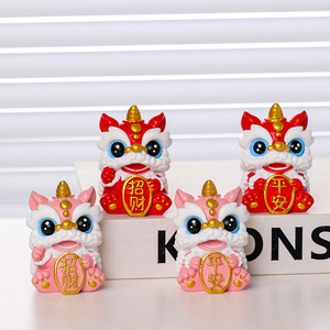 Figurines de danse du lion chinois, 4 pièces, en résine, décoration de bureau et de maison, cadeau du nouvel an chinois - Product Image 1