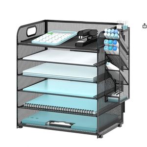 6 Tier Paper Organizer with 4 <b>Pen</b> Holders Mesh Letter Tray with Handle Paper Tray Organizer for A4 Files - Product Image 4