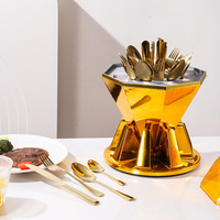 Ensemble de couverts en acier inoxydable avec support diamanté, cuillères, fourchettes et couteaux dorés et argentés pour la cuisine, la table et les cadeaux