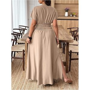 Vestido Maxi de Talla Grande para Mujer, Cuello en V Profundo, Manga Dolman, Corte en A, Fluido, para Vacaciones de Verano - Product Image 2