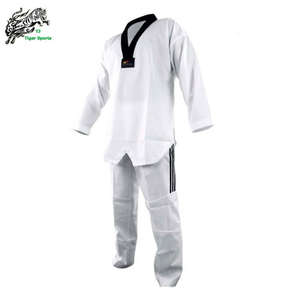Uniforme de Taekwondo Blanco con Cuello en V, Material Acanalado, Ropa de Artes Marciales - Product Image 1