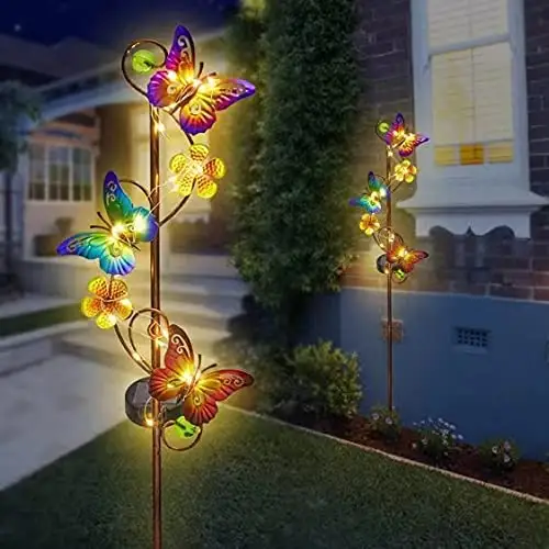 Wholesale Waterproof Colorful Metal Butterfly Garden Solar Stake Lights for Garden Ornaments