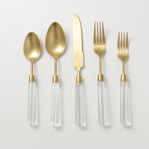 Besta thiết lập dao kéo DDP thép không gỉ vàng Flatware <span class=keywords><strong>Set</strong></span> với Acrylic xử lý - Product Image 1