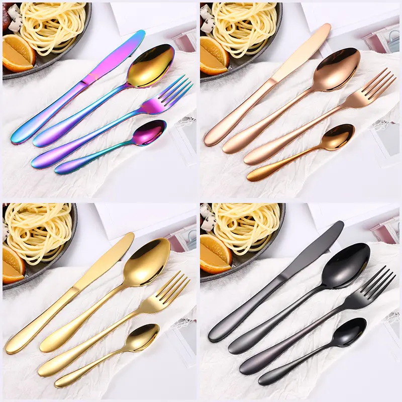 4PCS Royal Matte Gold&black stainless steel Spoon Fork Knife cutlery/flatware/silverware/tableware sets