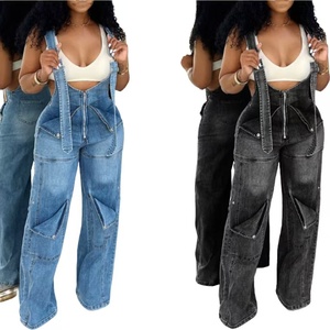Nouveautés 2025 Combinaison <span class=keywords><strong>en</strong></span> <span class=keywords><strong>jean</strong></span> pour femme taille haute coupe ample style vintage décontractée automne jambe large - Product Image 1