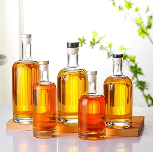 カスタム200ml 375ml <span class=keywords><strong>500ml</strong></span> 750ml 1000ml 透明フリントガラス製酒瓶 ワイン ウイスキー ウォッカ テキーラ パーティーボトル コルク栓 冷凍庫対応 - Product Image 1