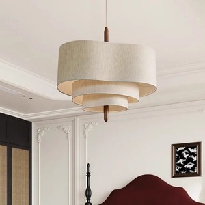 French Vintage Retro Wabi-Sabi Japanese-Style Woodwork Fabric Chandelier LED Pendant <b>Lights</b> for <b>Dining</b> Table Guesthouse Home Use - Product Image 4