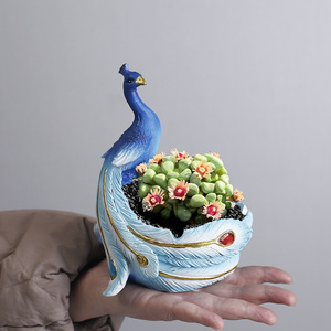Pot de fleurs en résine au design européen créatif, motif paon de dessin animé, mignon, pour décoration intérieure, <span class=keywords><strong>balcon</strong></span>, jardin et <span class=keywords><strong>idée</strong></span> cadeau pour plantes succulentes - Product Image 3