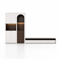 Meuble TV mural sur mesure avec niche d'exposition cintrée, console TV flottante, meuble TV intégré, meuble multimédia blanc pour salon avec étagère