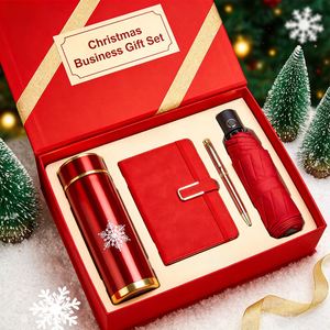 Christmas Gift <b>Set</b> Personalized Logo PU Leather Modern <b>Notebook</b> USB Drive Pen Umbrella Thermos and Keychain for Small Business - Product Image 4