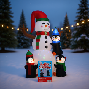 Décoration de jardin gonflable de Noël DB Snowman, 8 pieds, illuminée avec des pingouins - Product Image 2