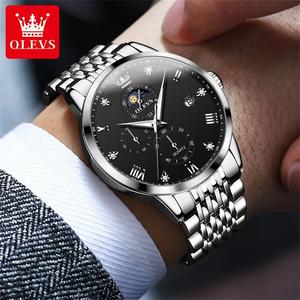 Montre à quartz en acier inoxydable lumineuse, étanche, multifonctionnelle, phase de lune, sport, luxe, personnalisée OEM 2925 pour homme - Product Image 4