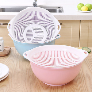 Double Layer Round Plastic Drip Basket L Size Multifunction Kitchen Vegetable Washing Basket Hollow Fruit Draining Rack - Product Image 4