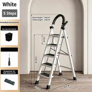 Escalera Plegable de Aluminio Negra, 5-6 Peldaños Anchos Antideslizantes, Capacidad de Carga de 150 kg, <span class=keywords><strong>para</strong></span> Apartamentos, Almacenes y Mantenimiento - Product Image 2