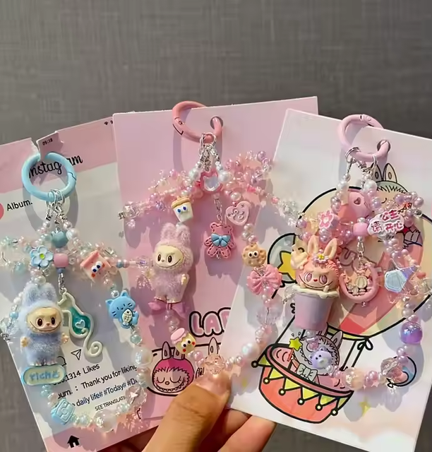 Llavero Para Celular Beaded Phone Lanyard Wrist Strap Face Beaded Phone Charm Pearl Rainbow Color Phone Chain Strap Women Girls