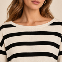 Pull en maille rayé pour femme en mélange coton-nylon, col rond, épaules tombantes, manches longues, OEM