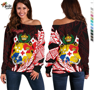 Tonga femmes Vintage <span class=keywords><strong>Floral</strong></span> polynésien <span class=keywords><strong>tatouage</strong></span> courbe hors épaule pull luxe décontracté imprimé pour printemps/été respirant - Product Image 1