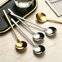 Großhandel Gold Silber Edelstahl Kleine Runde Kaffee-Dessert-Rührlöffel für Café Hotel Restaurant