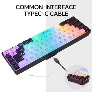 Tastiera da gioco OEM ODM Mini RGB 60, 68 tasti, piccola e compatta, USB cablata, retroilluminata con luci arcobaleno, bianca/nera - Product Image 5