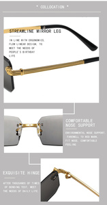 Gafas de Sol Cuadradas Rectangulares sin Montura de Diseñador, al por Mayor, Unisex, Vintage, con Lentes de PC UV400, Logotipo Personalizado - Product Image 5