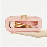 Trousse de Maquillage Portable en PU avec Fenêtre Transparente et Motif Bonbons, Pochette de Rangement pour Outils d'Esthétique et de Manucure, Kit d'Outils de Beauté