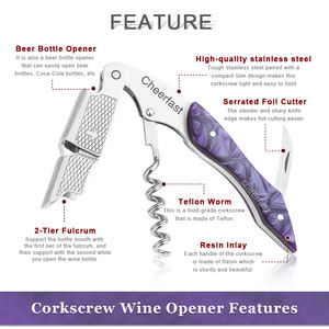 Tire-bouchon en résine professionnel serveurs 3 en 1 ouvre-bouteille en résine violette tire-bouchon tout en un tire-bouchon en résine de <span class=keywords><strong>vin</strong></span> - Product Image 5