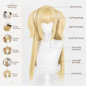 <span class=keywords><strong>Peluca</strong></span> de Cosplay con Cola de Caballo Doble Larga y Lisa, Color Rubio Claro, con Flequillo, Resistente al Calor, Cabello Sintético para Mujer, Venta al Por Mayor Directo de Fábrica - Product Image 3