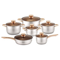 Ensemble de casseroles en acier inoxydable 6 pièces Poêle à frire Marmite Poignée Intérieur antiadhésif Cinq couches Double revêtement Couvercle en verre Résistant au four