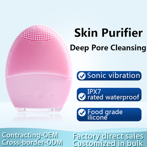 IPX7 Double Sided Waterproof Electric <b>Sonic</b> Face <b>Scrubber</b> Brush Mini Silicone Exfoliating Facial Cleansing Brush - Product Image 2