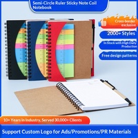 Carnet personnalisé avec règle semi-circulaire et notes adhésives, journal en papier kraft à spirale avec stylo, papeterie promotionnelle, cadeaux d'entreprise