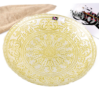 Plateau à fruits en verre décoratif rond de 40 cm, plaqué or, gaufré, pour la maison et les mariages – Vente en gros