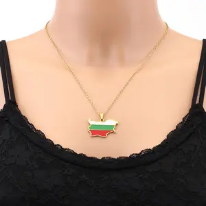 Manufacturer Stainless Steel Enameled Bulgaria Map Pendant Chain Necklace 18K Real Gold Plated Enamel Flag Bulgaria Necklace