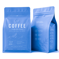 Koffiezakken op maat, grijs, digitaal bedrukt, platte bodem, met ventiel, premium Arabica koffiebonenverpakking