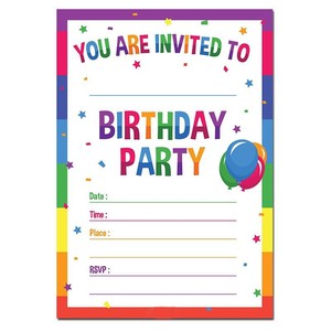 Cartes d'invitation pour fête d'anniversaire, thème arc-en-ciel, cartes de vœux personnalisées en papier pour enfants, forme rectangulaire, finition brillante - Product Image 5
