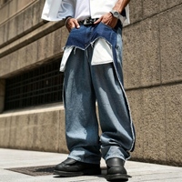 Jeans amples pour hommes, coupe déstructurée, patchwork, denim délavé, style streetwear, pantalon décontracté baggy, vente en gros, personnalisable OEM